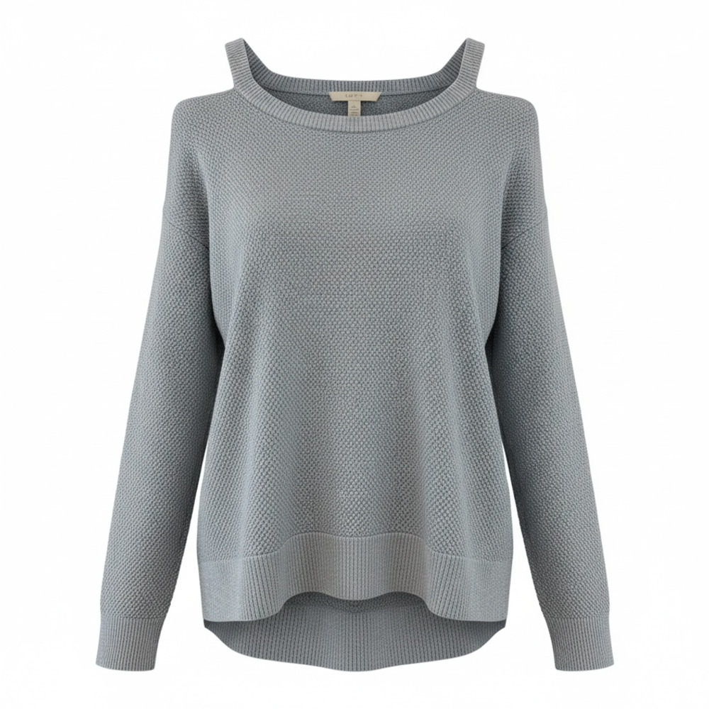 Michael Kors Metallic Cold Shoulder Long Sleeve High Low Sweater